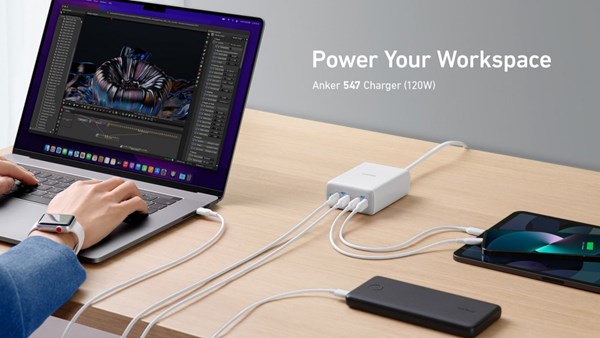 Anker 547 adaptör 120W enerji sağlayabiliyor